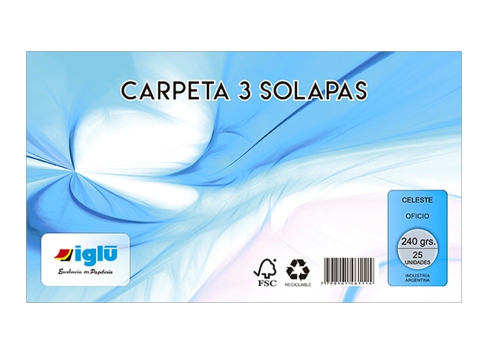 Librería San Pablo - Carpeta 3 solapas Iglu Platil Con Elastico A3 Azul  50X35 - BIBLIORATOS Y CARPETAS - CARPETAS CON ELASTICO